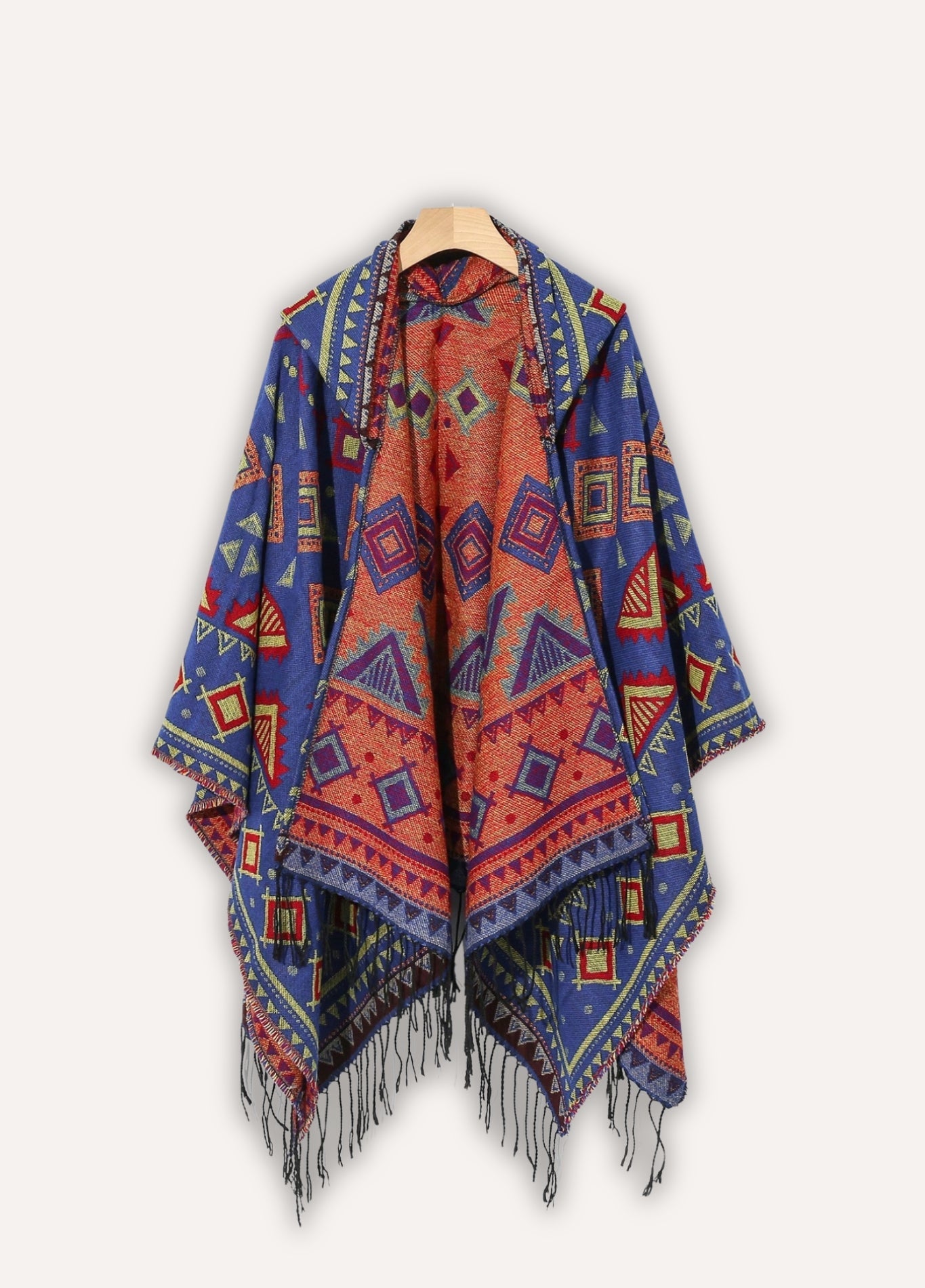 Royal Blue Tribal Hooded Poncho | Altaïa