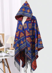 Royal Blue Tribal Hooded Poncho | Altaïa