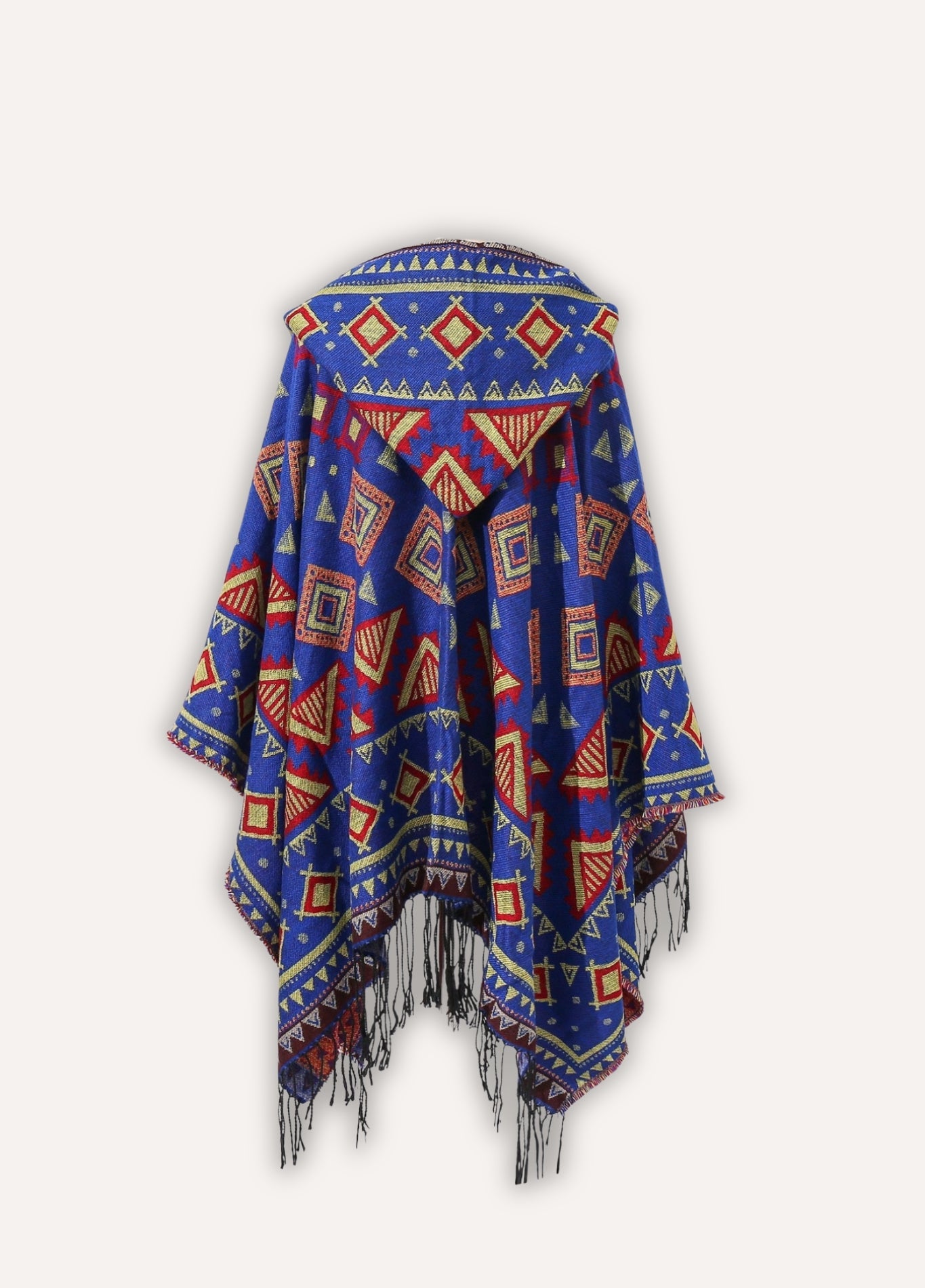 Royal Blue Tribal Hooded Poncho | Altaïa