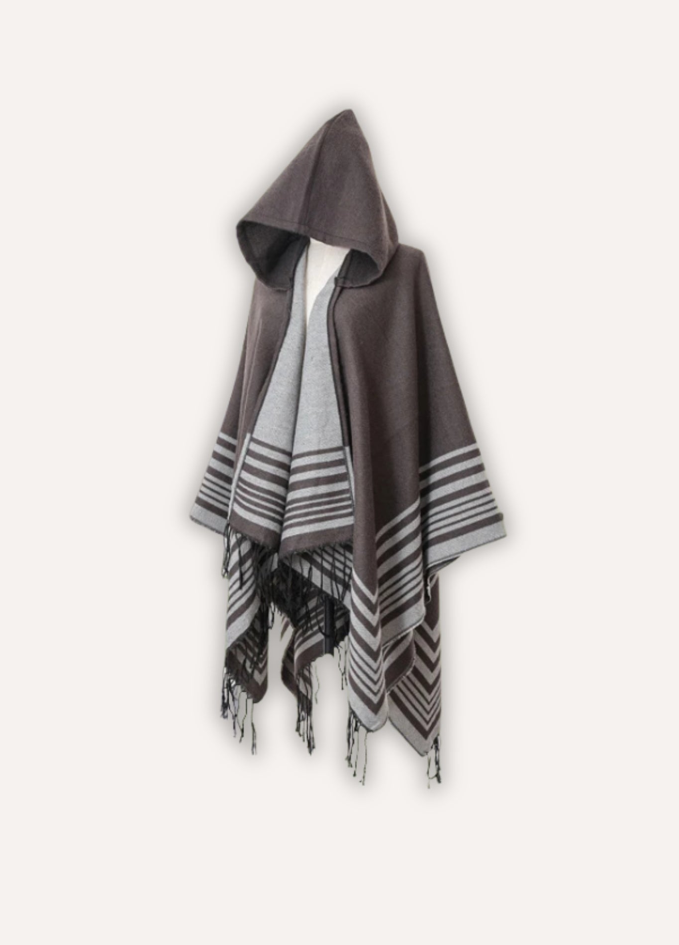 Hooded Striped Poncho with Fringes | Eldoria
