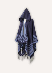 Hooded Striped Poncho with Fringes | Eldoria