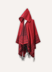 Hooded Striped Poncho with Fringes | Eldoria