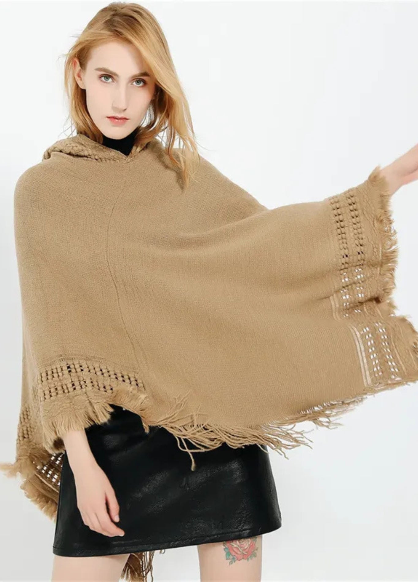 Women's Hooded Knitted Poncho | Aureli