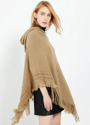 Women's Hooded Knitted Poncho | Aureli