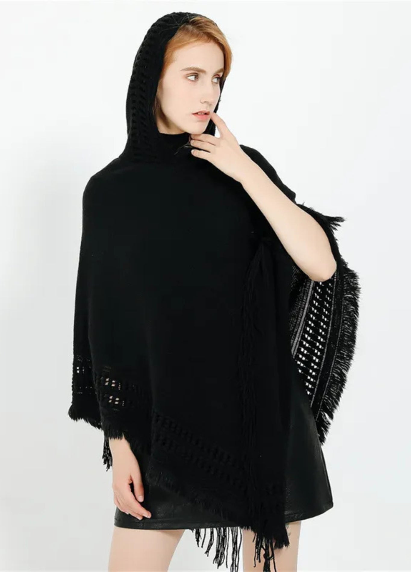 Women's Hooded Knitted Poncho | Aureli