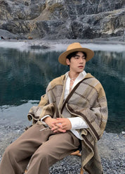 Men’s Cashmere Blend Poncho with Check Pattern