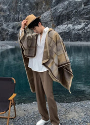 Men’s Cashmere Blend Poncho with Check Pattern