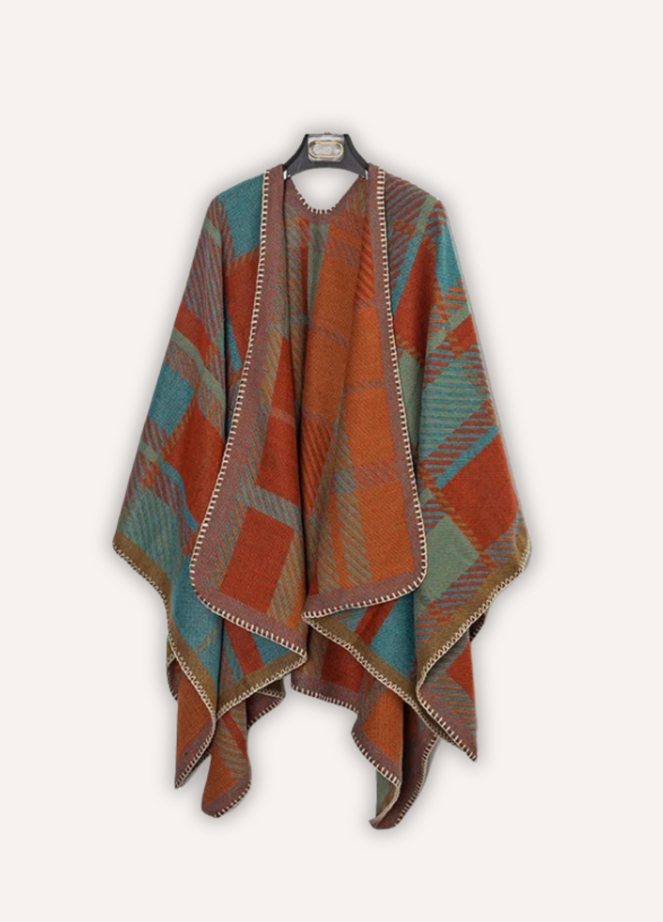 Men’s Cashmere Blend Poncho with Check Pattern