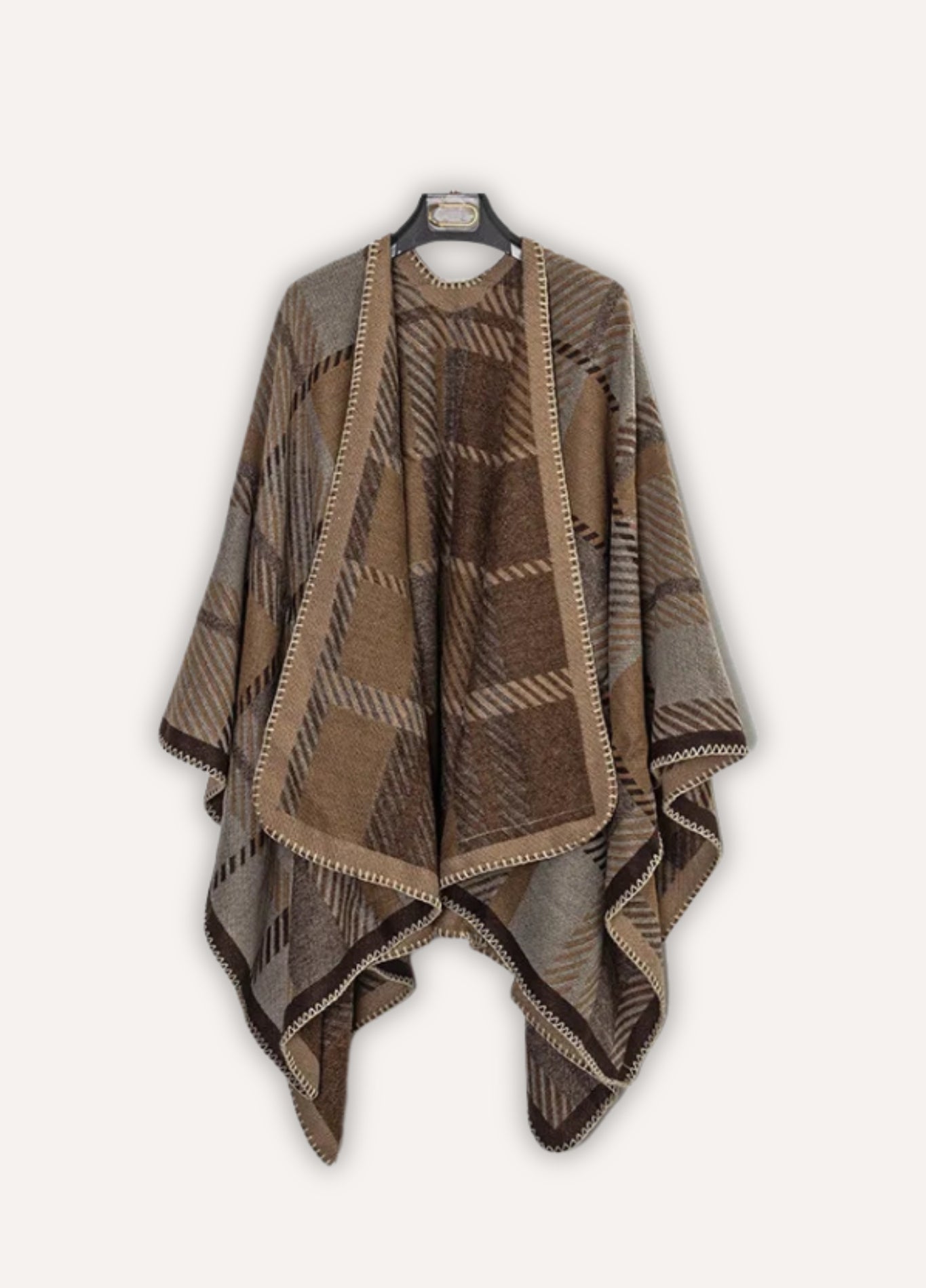 Men’s Cashmere Blend Poncho with Check Pattern