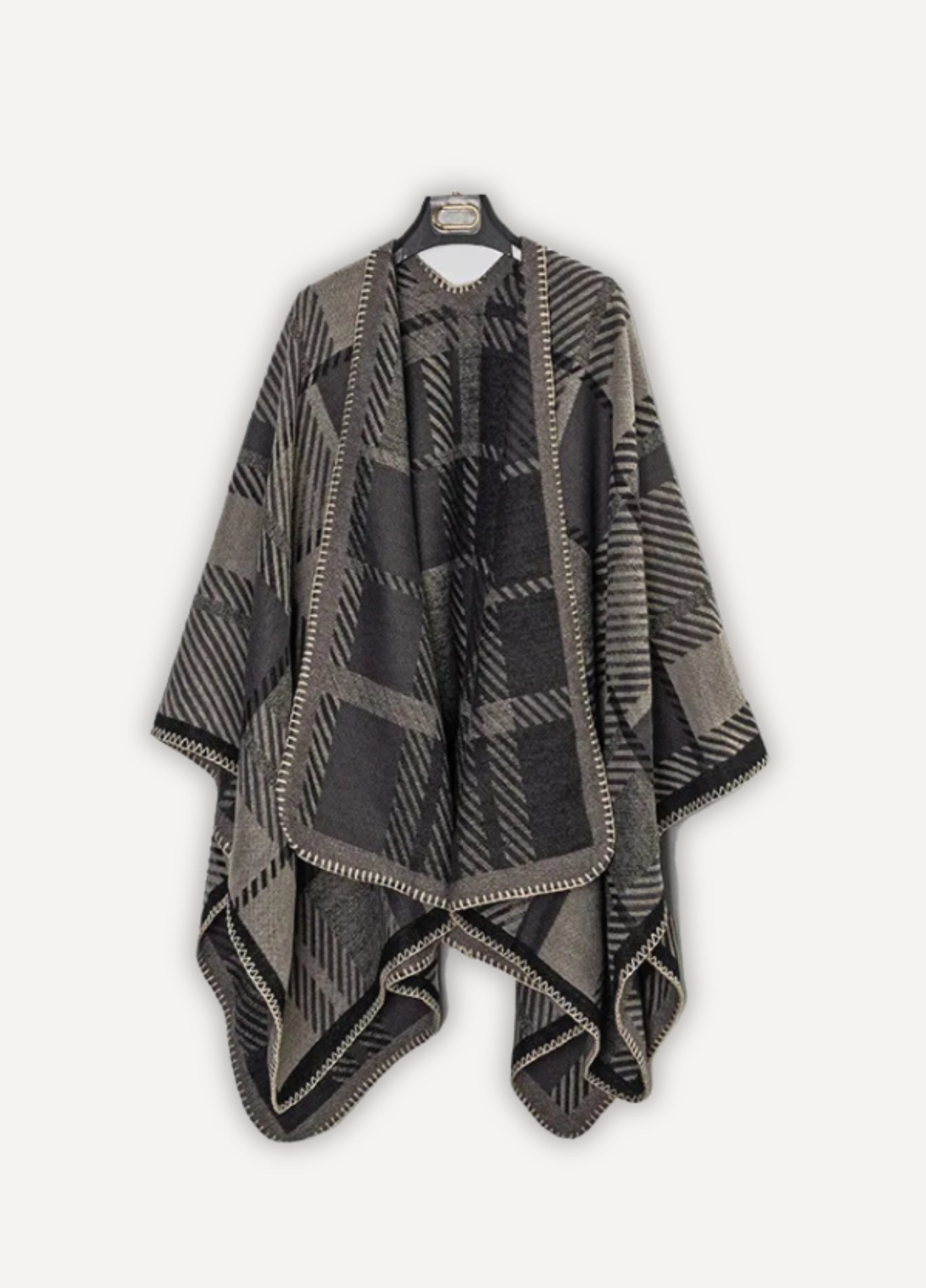 Men’s Cashmere Blend Poncho with Check Pattern