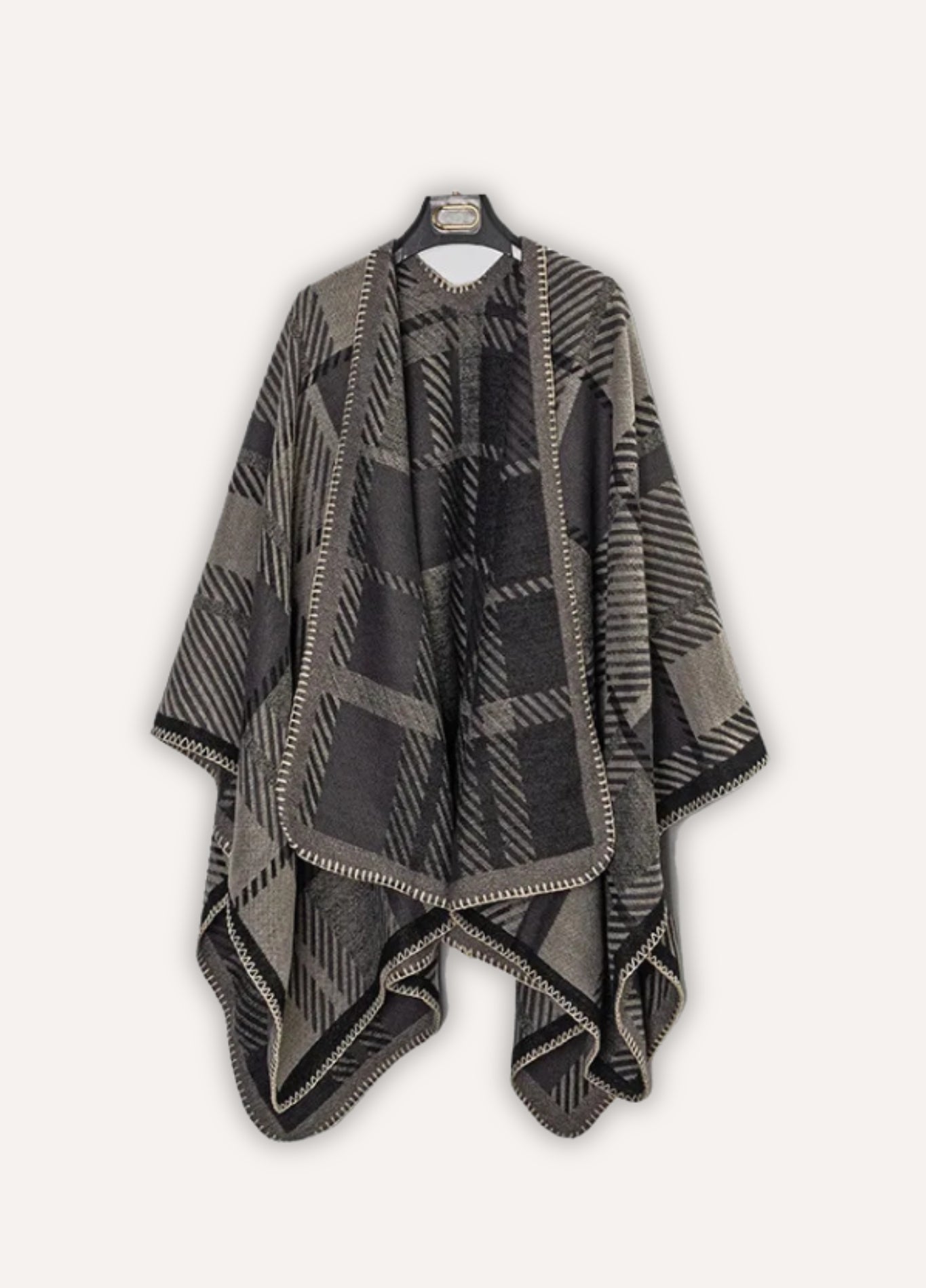 Men’s Cashmere Blend Poncho with Check Pattern