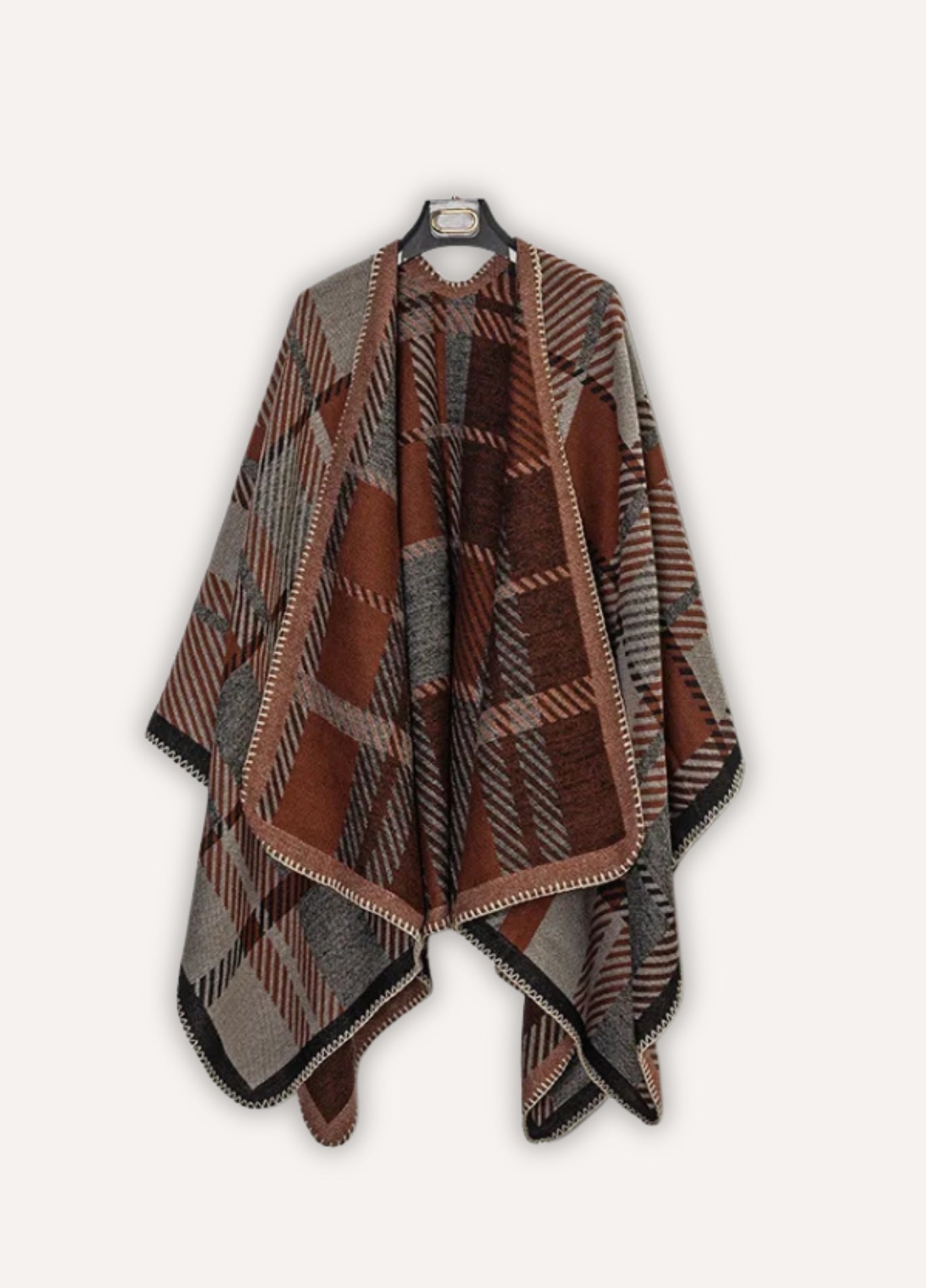 Men’s Cashmere Blend Poncho with Check Pattern