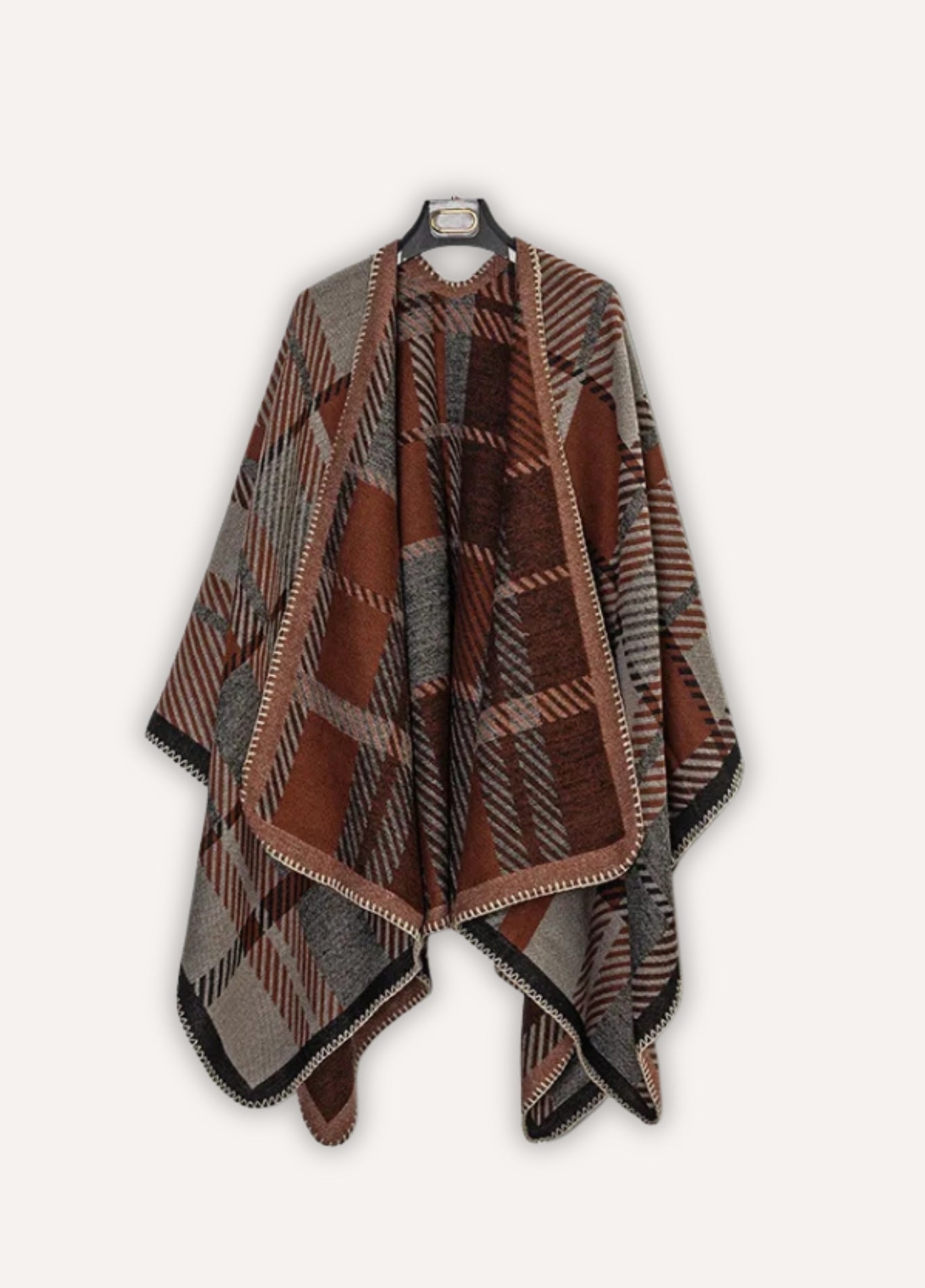 Men’s Cashmere Blend Poncho with Check Pattern