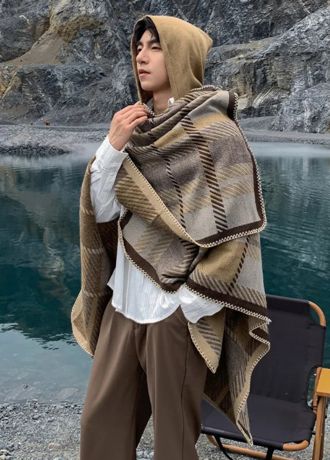 Hooded Cashmere Poncho for Men | Brenlor 