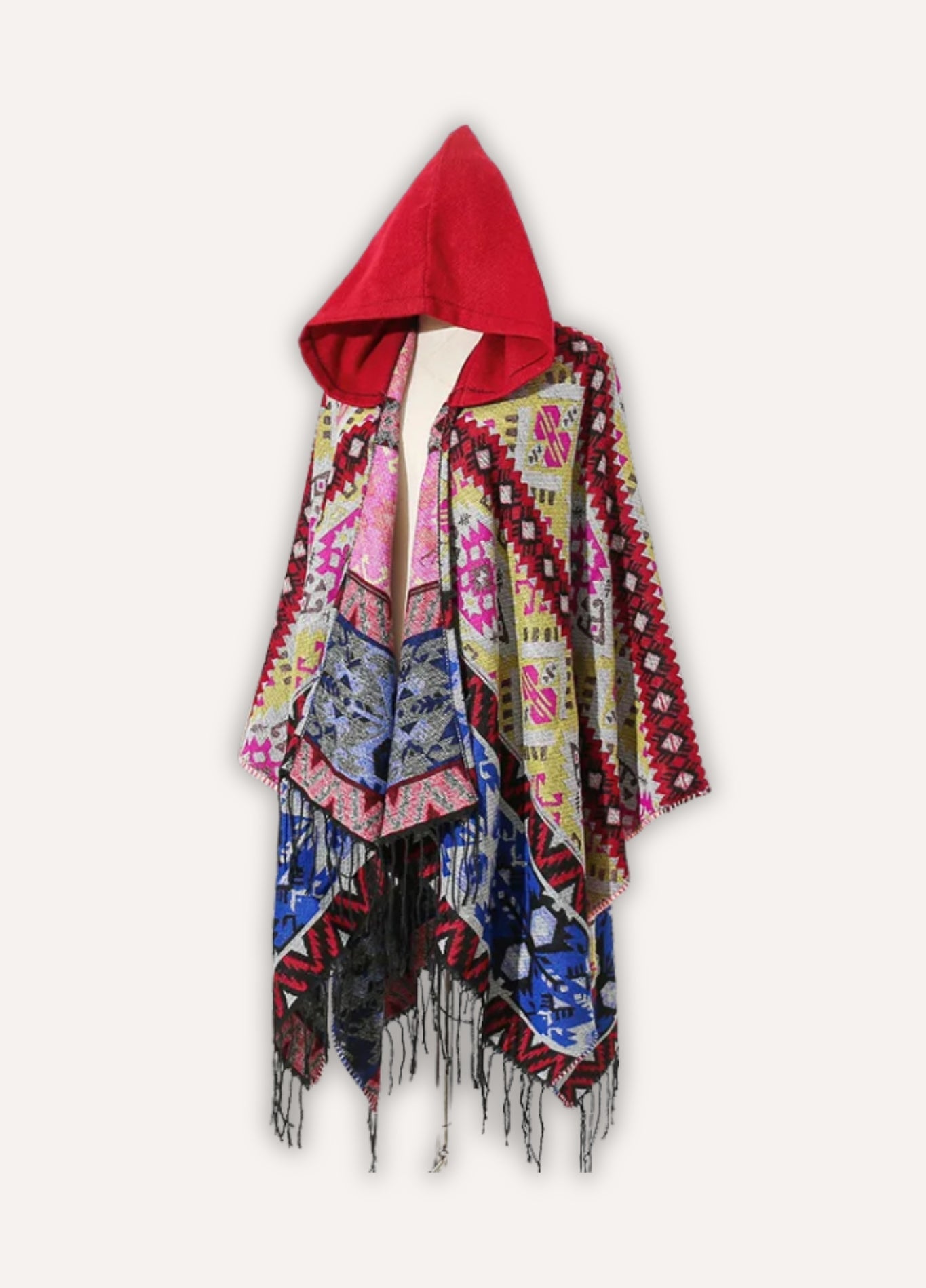 Colourful poncho with red hood | Bjorn