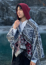 Hooded poncho with fringe details for men | Hawk