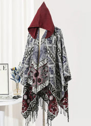 Hooded poncho with fringe details for men | Hawk