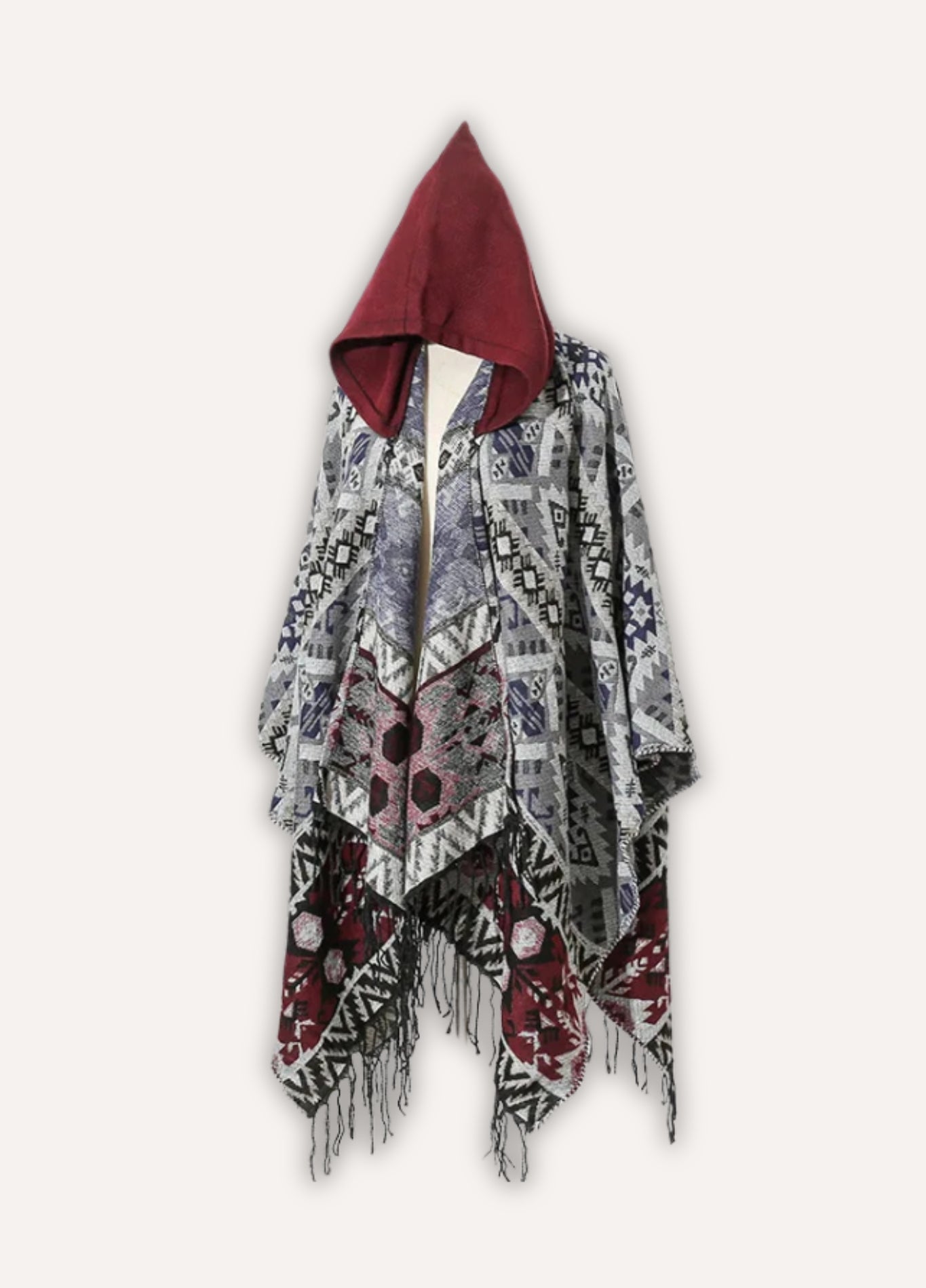 Hooded poncho with fringe details for men | Hawk
