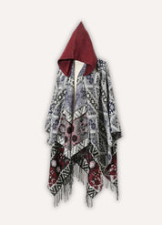 Hooded poncho with fringe details for men | Hawk