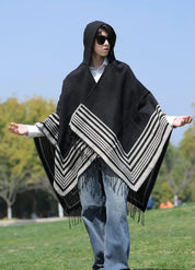 Black Hooded Poncho for Men | Noctis
