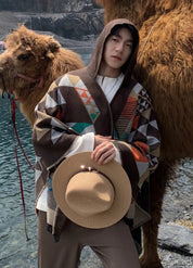 Patterned Hooded Poncho for Men | Sölvik