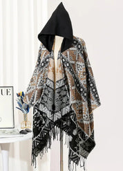 Geometric hooded poncho with tassel finish | Thorn