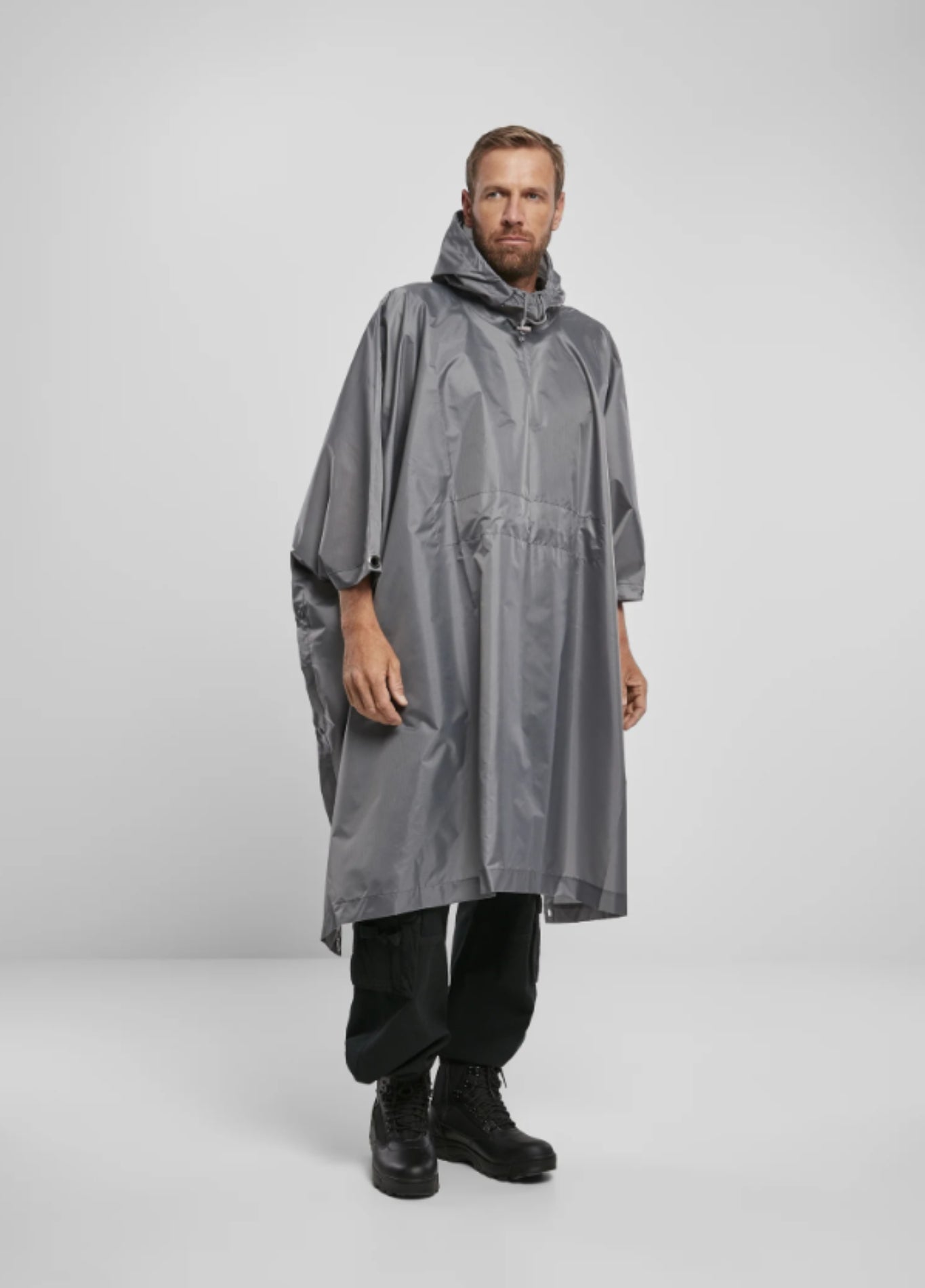 Grey Hooded Packable Rain Poncho | Kaelis
