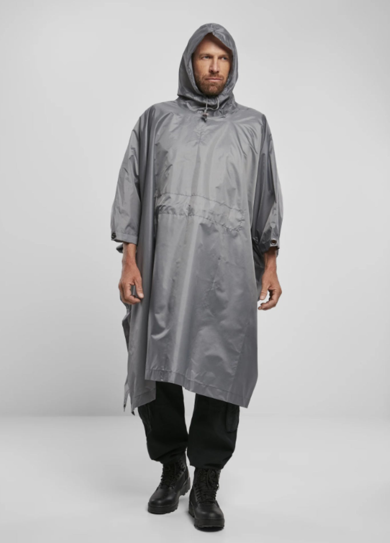 Grey Hooded Packable Rain Poncho | Kaelis