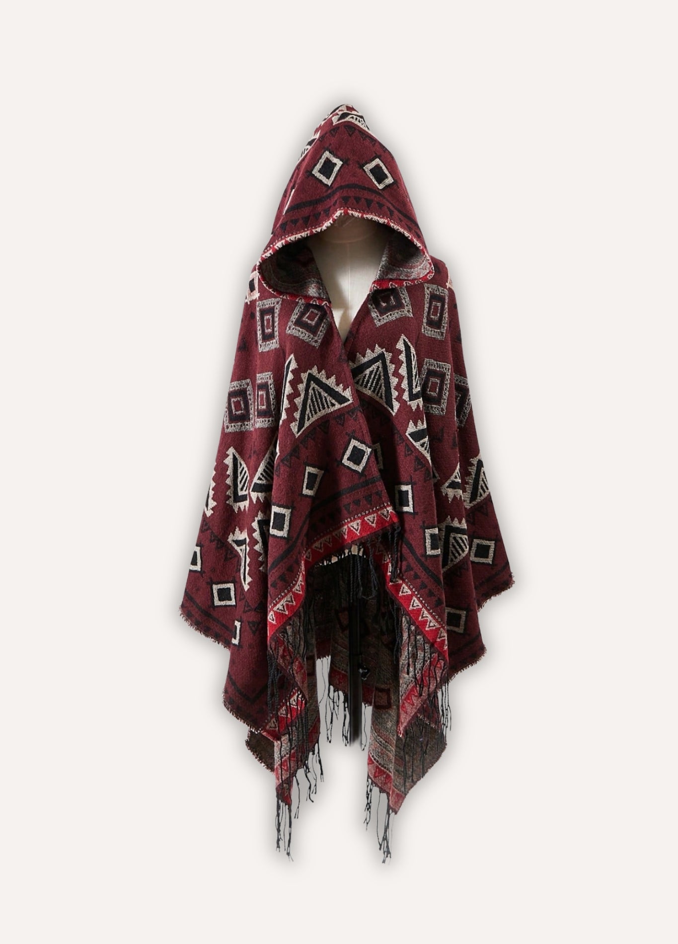 Red Tribal Hooded Poncho for Men & Women | Éliora