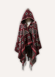 Red Tribal Hooded Poncho for Men & Women | Éliora
