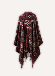 Red Tribal Hooded Poncho for Men & Women | Éliora