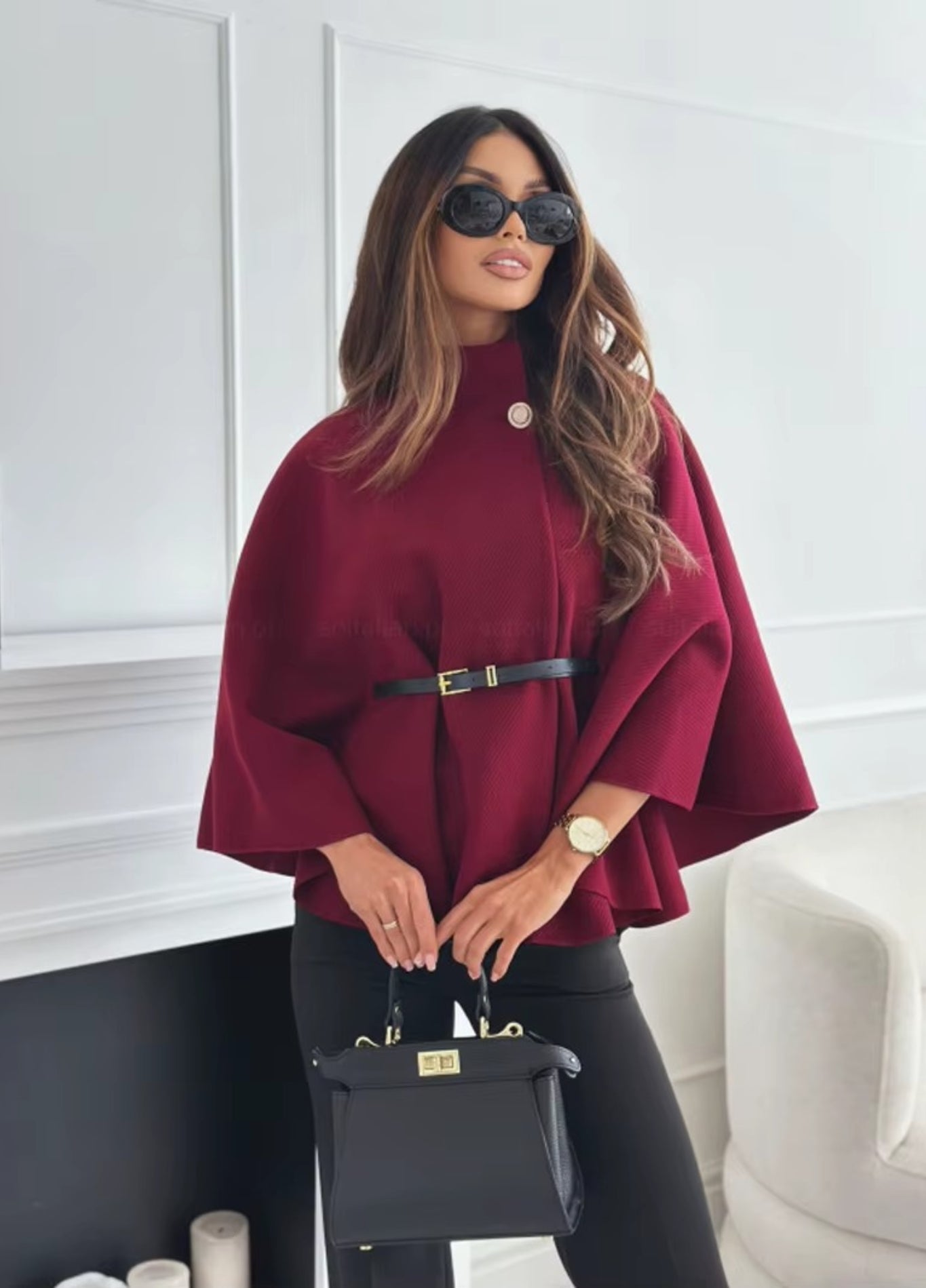 Belted cape poncho women | Élancia