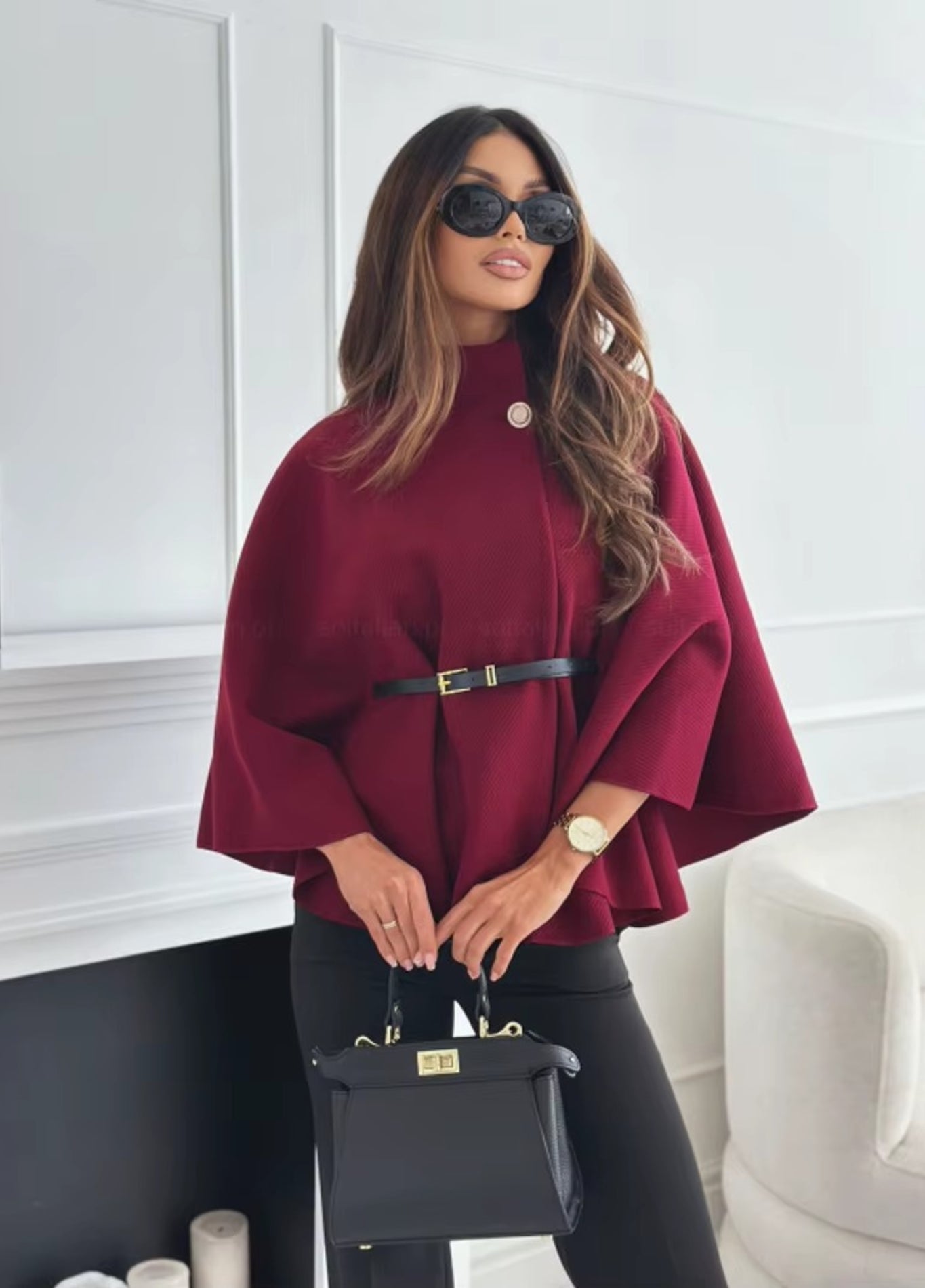 Belted cape poncho women | Élancia