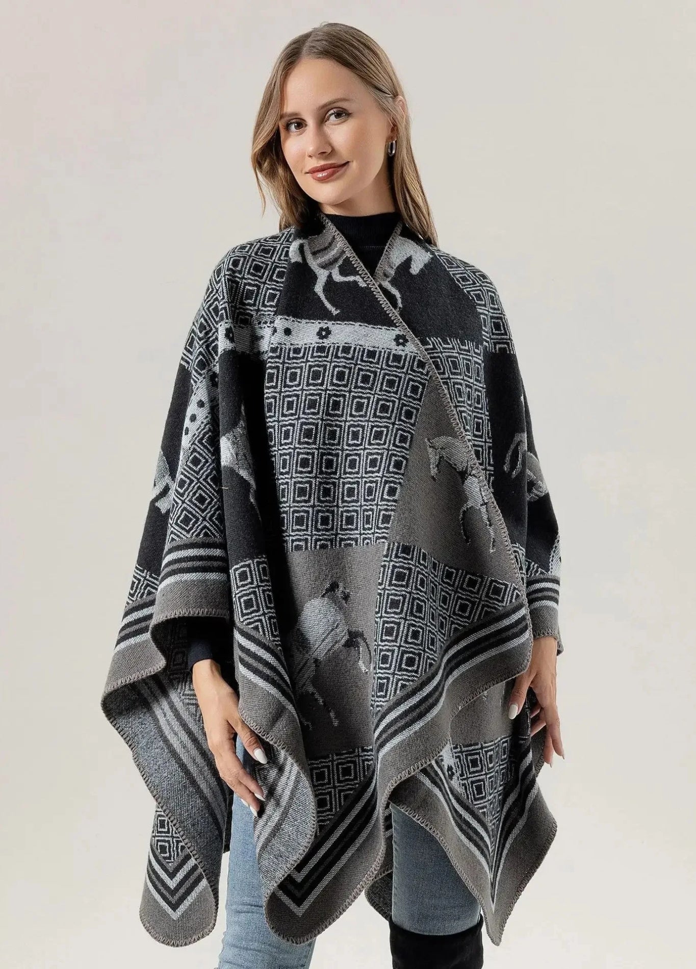 Black Knit Poncho for Women | Equestra