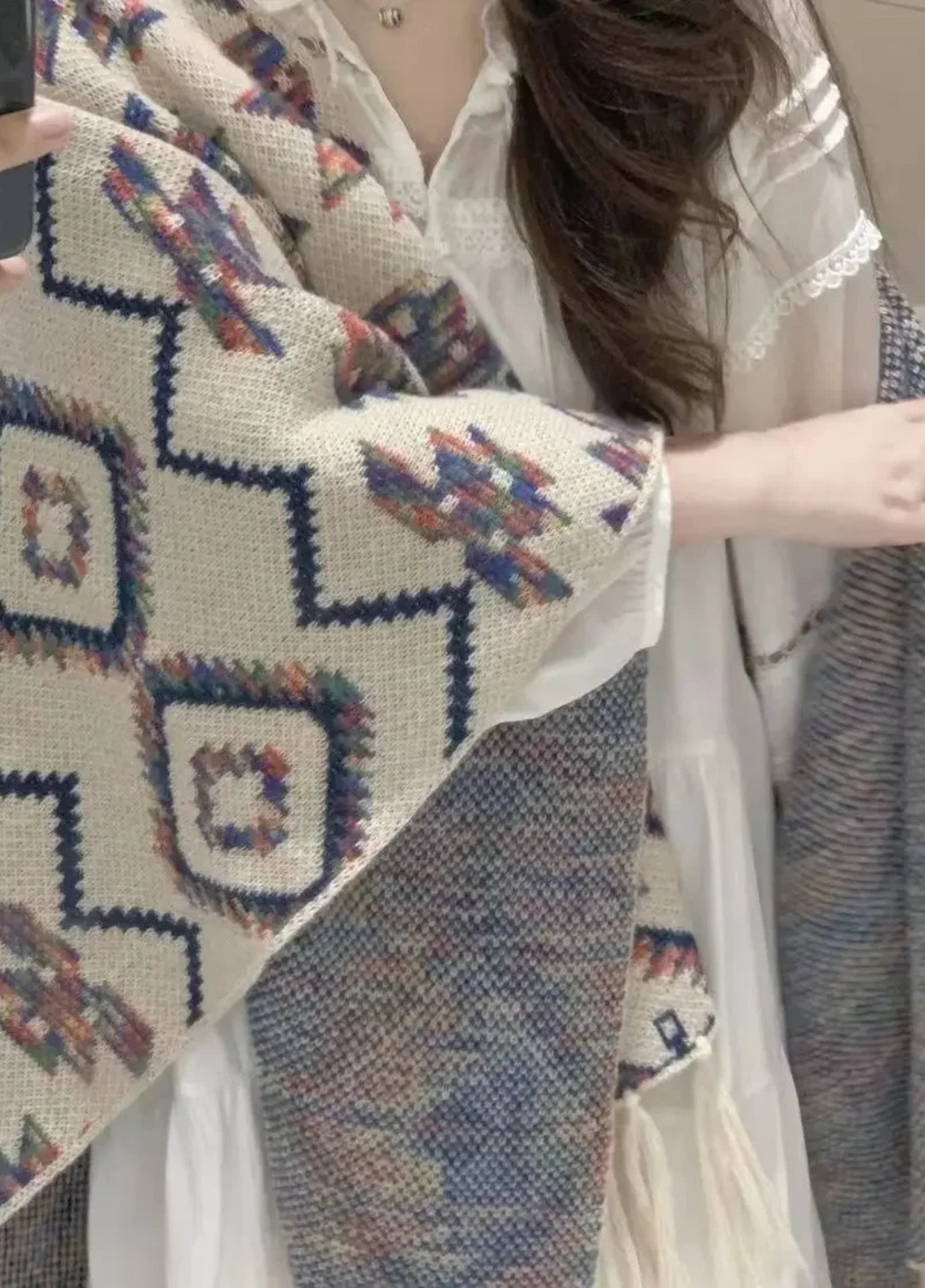 Knit Poncho with Tribal Pattern | Isalda