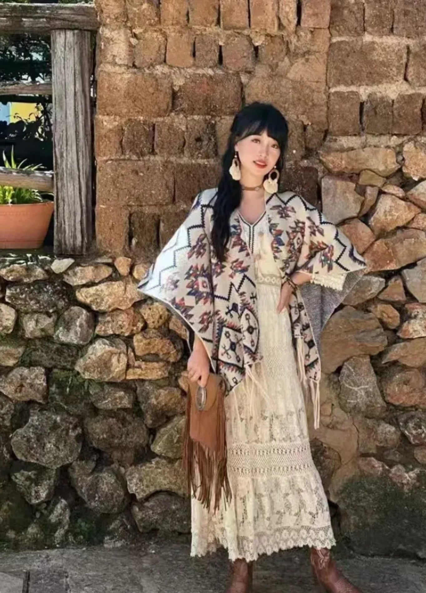 Knit Poncho with Tribal Pattern | Isalda