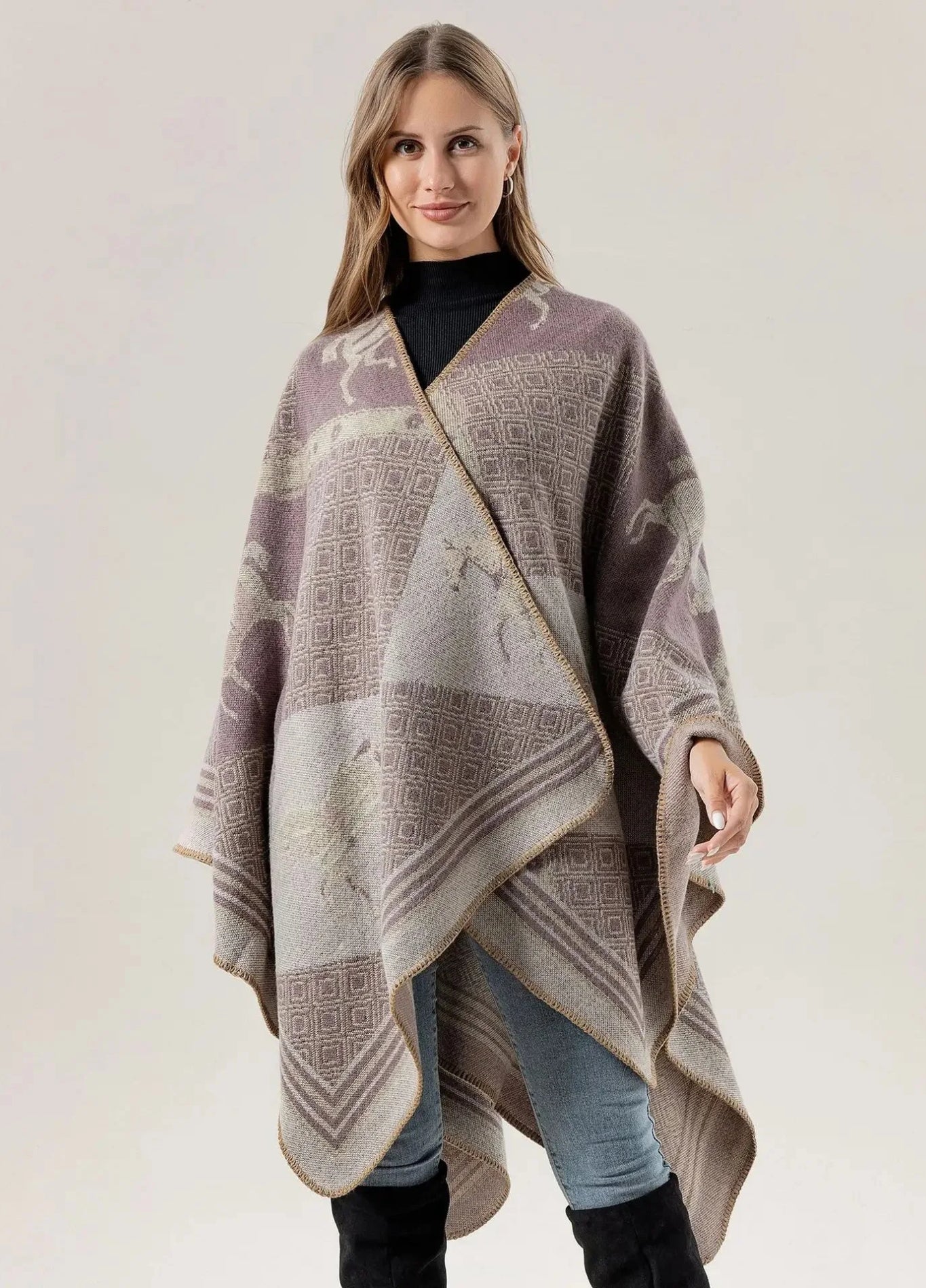 Light Taupe Women’s Knitted Poncho | Mareva