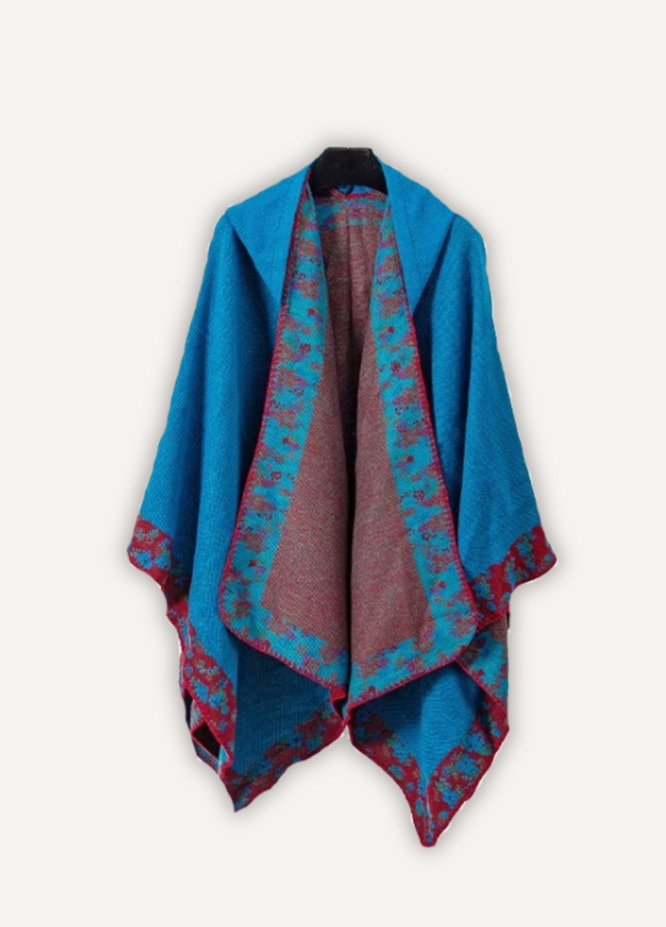 Bohemian Blue Hooded Poncho Cape for Women