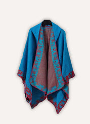 Bohemian Blue Hooded Poncho Cape for Women