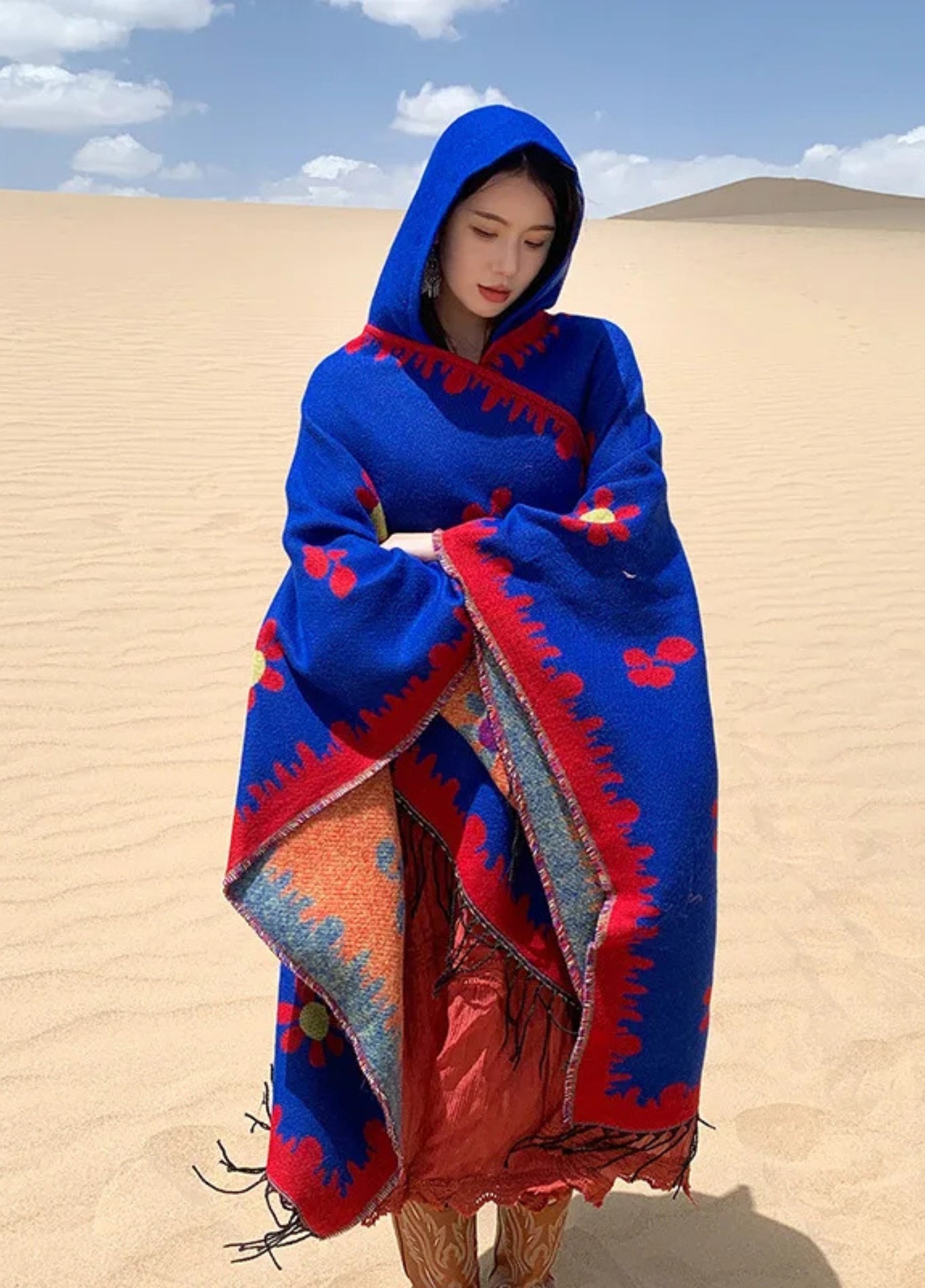 Bohemian Poncho with Floral Woven Detailing | Auren