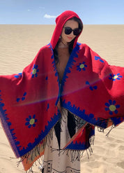 Bohemian Poncho with Floral Woven Detailing | Auren