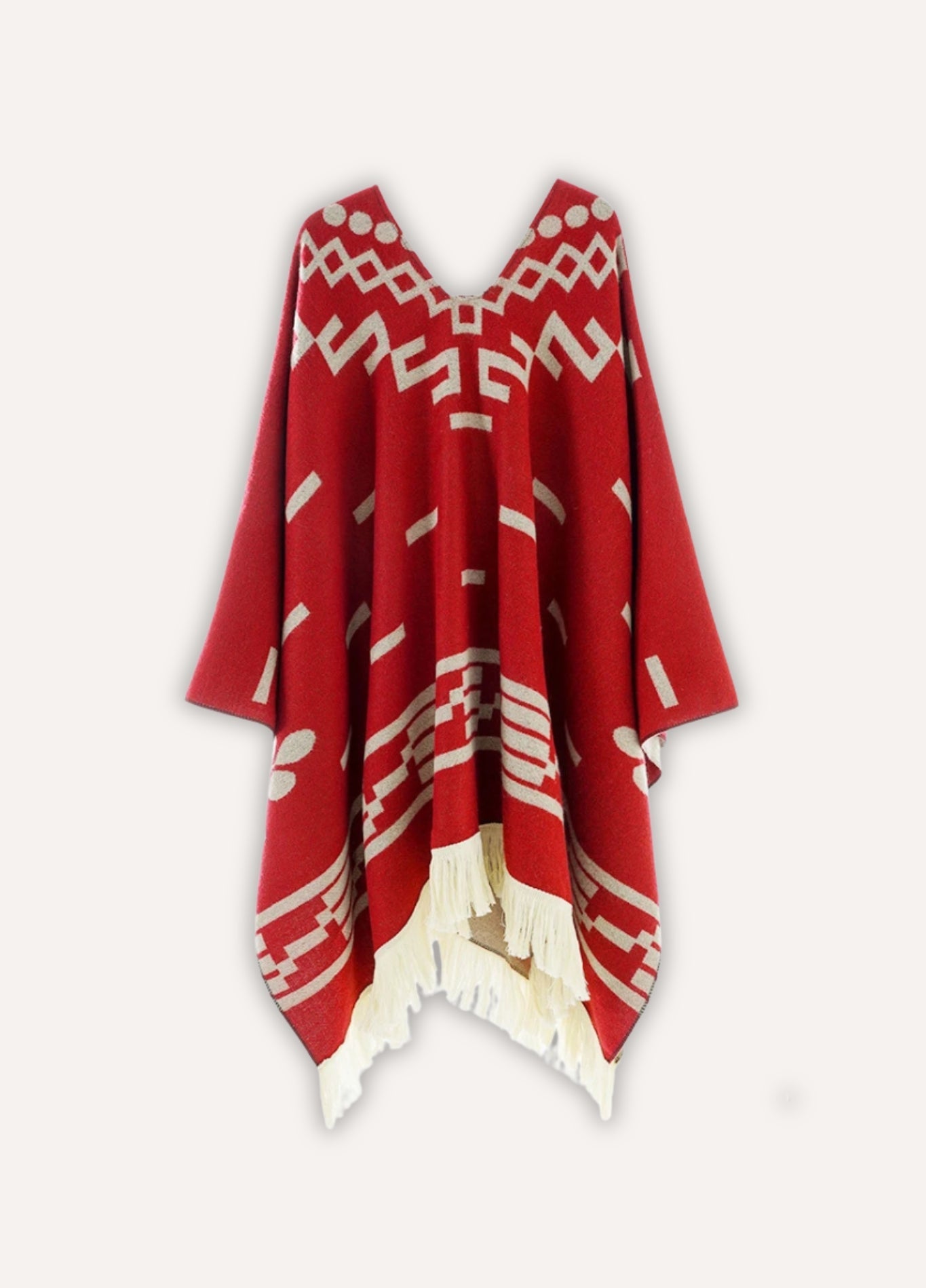 Ladies poncho with geometric jacquard | Aya