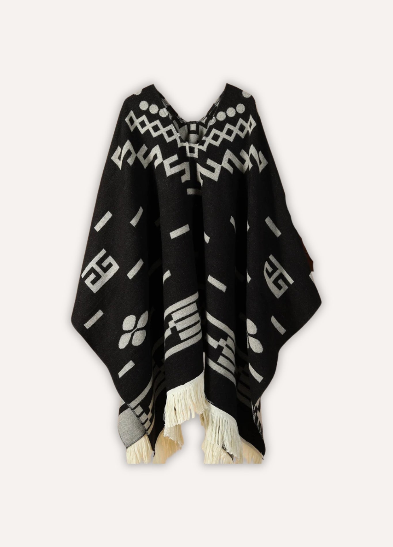 Ladies poncho with geometric jacquard | Aya