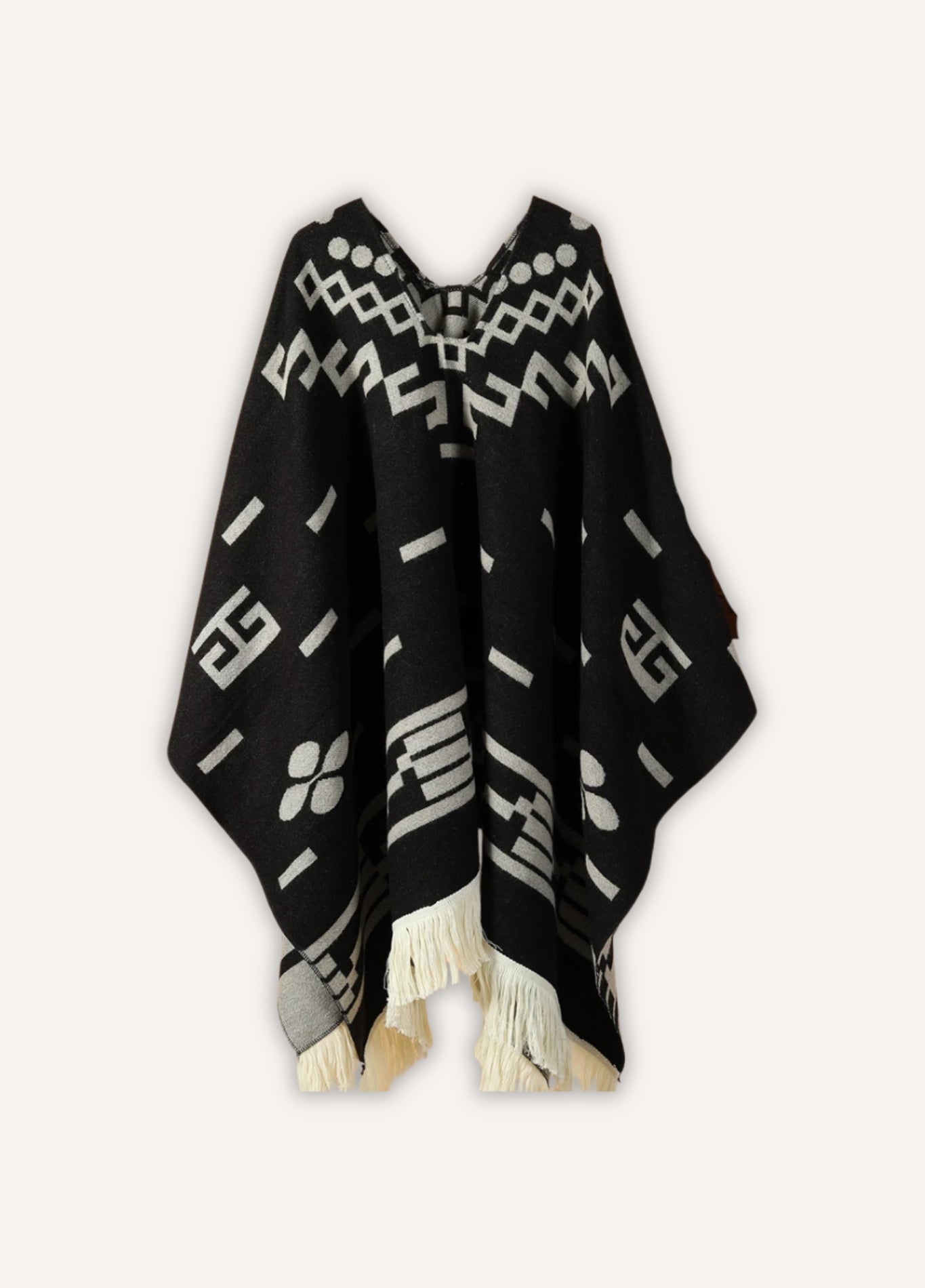 Ladies poncho with geometric jacquard | Aya