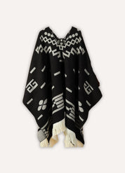 Ladies poncho with geometric jacquard | Aya