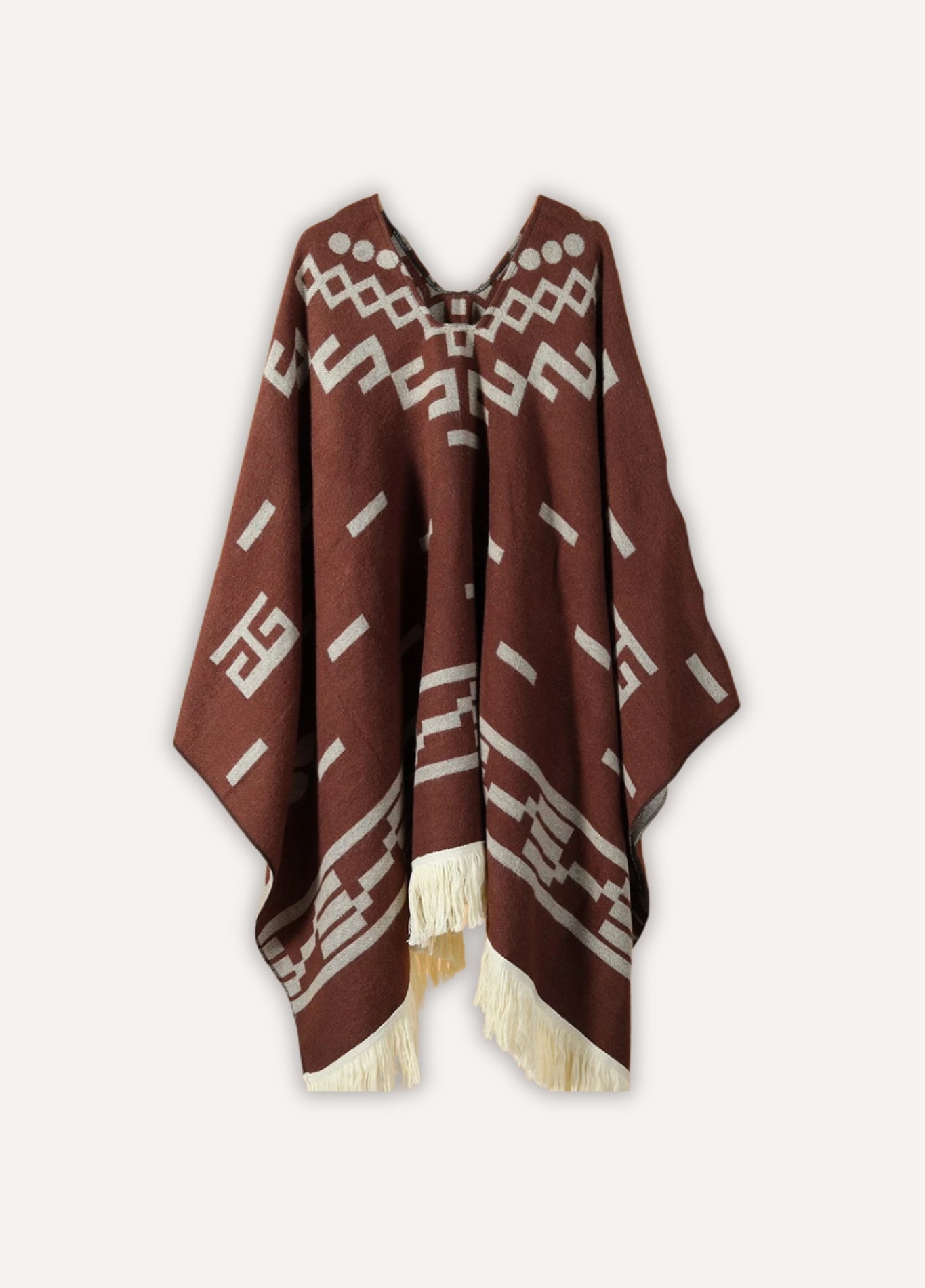 Ladies poncho with geometric jacquard | Aya