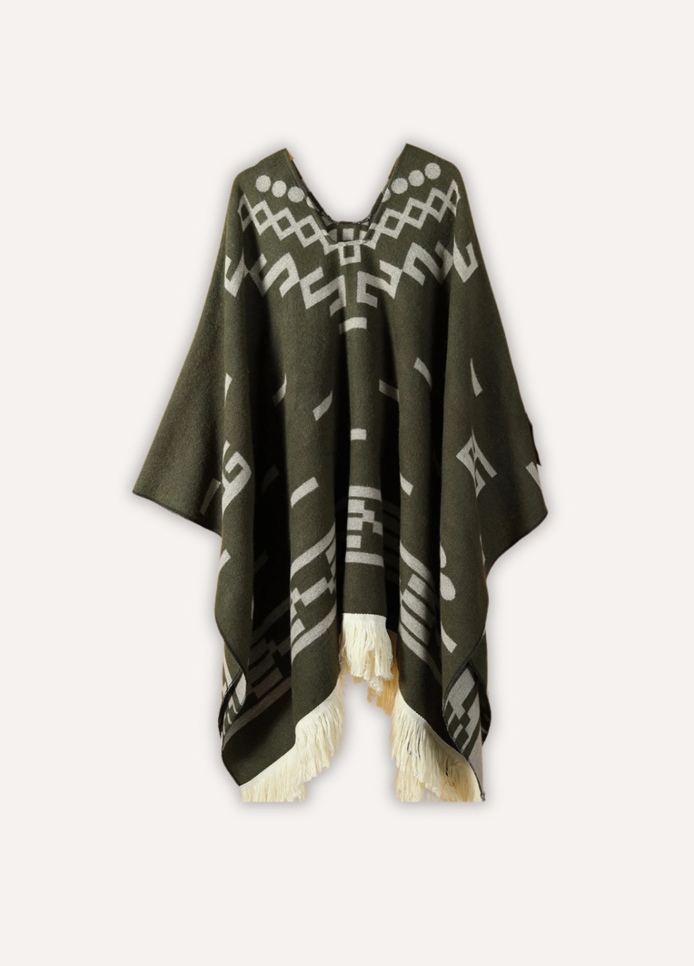 Ladies poncho with geometric jacquard | Aya