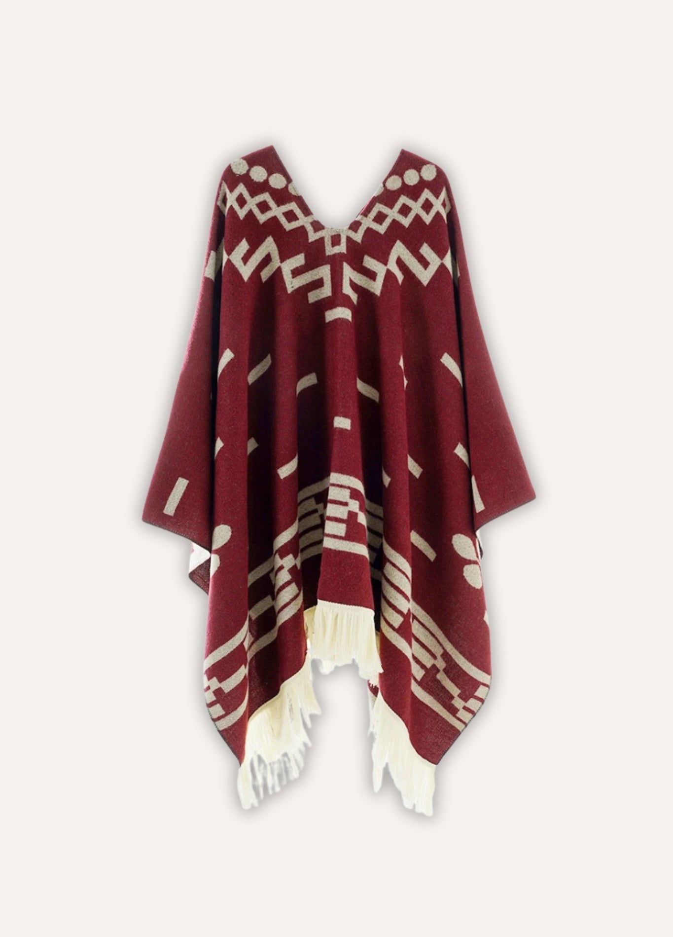 Ladies poncho with geometric jacquard | Aya
