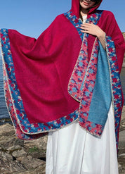 Women's Poncho with Colourful Border Trim | Azaléea