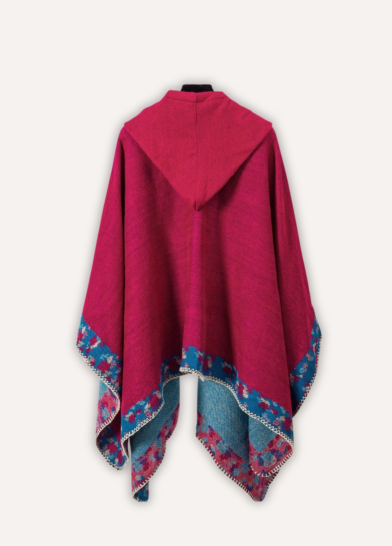 Women's Poncho with Colourful Border Trim | Azaléea